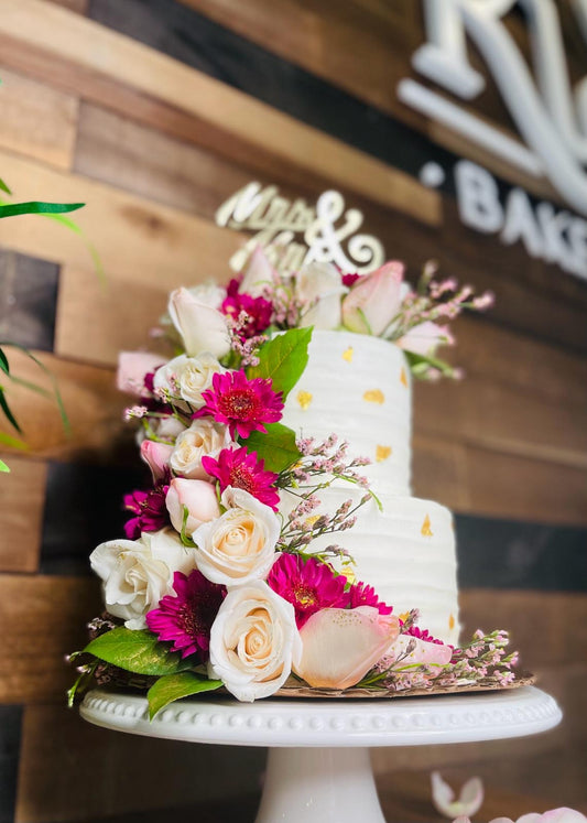Spring Floral Wedding Cake w Topper
