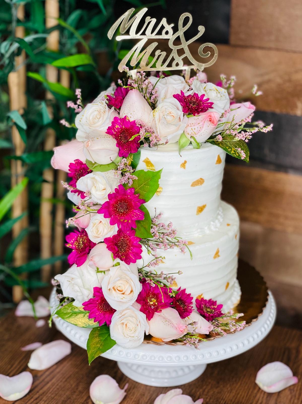 Spring Floral Wedding Cake w Topper