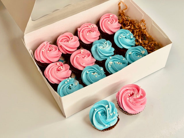 Gender Reveal Mini Cupcake Box (Half Blue, Half Pink)