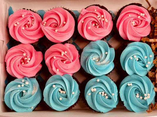 Gender Reveal Mini Cupcake Box (Half Blue, Half Pink)