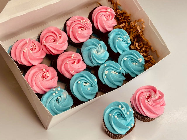 Gender Reveal Mini Cupcake Box (Half Blue, Half Pink)