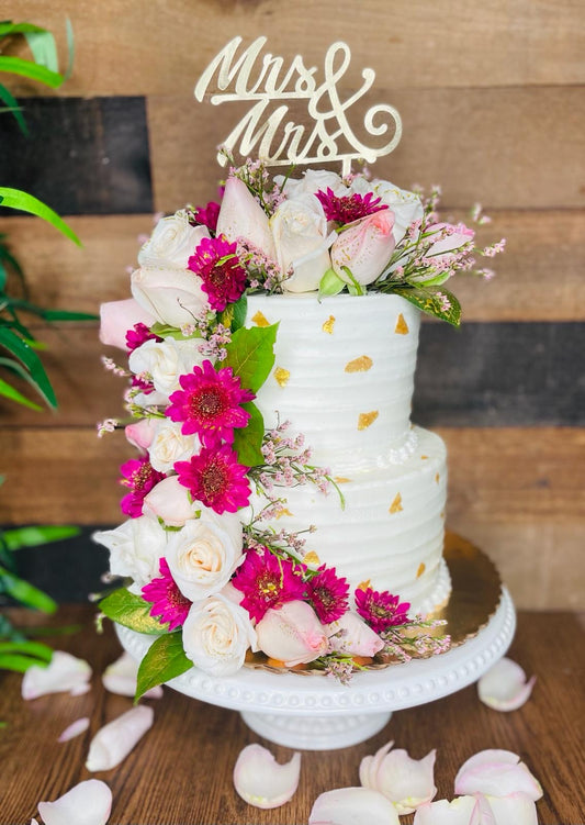 Spring Floral Wedding Cake w Topper