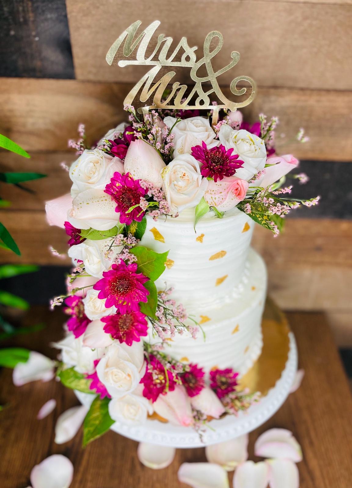 Spring Floral Wedding Cake w Topper